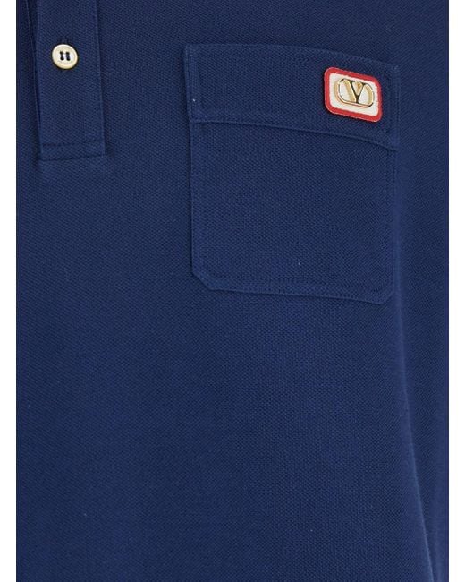 Valentino Blue Polo Shirt With Classic Collar And Logo Patch On The Fr for men