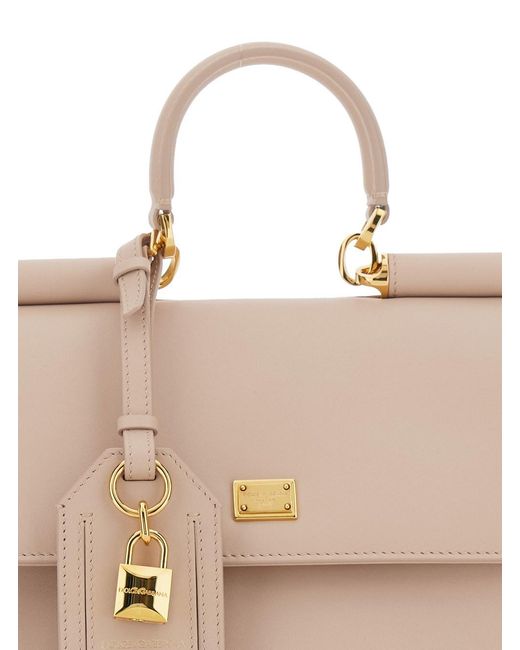 Dolce & Gabbana Natural 'My Sicily Small' Handbag With Padlock Detail And Adjustable And Removable Shoulder Strap