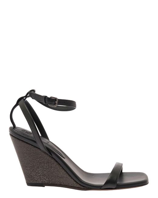 Brunello Cucinelli Black Wedge Sandals With Monile Detail