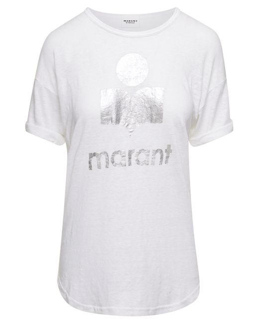 Isabel Marant White 'Koldi' Crewneck T-Shirt With Contrasting Logo