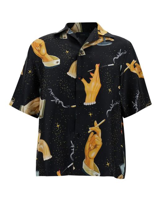 Amiri Black 'Champagne' Bowling Shirt With Graphic Print for men