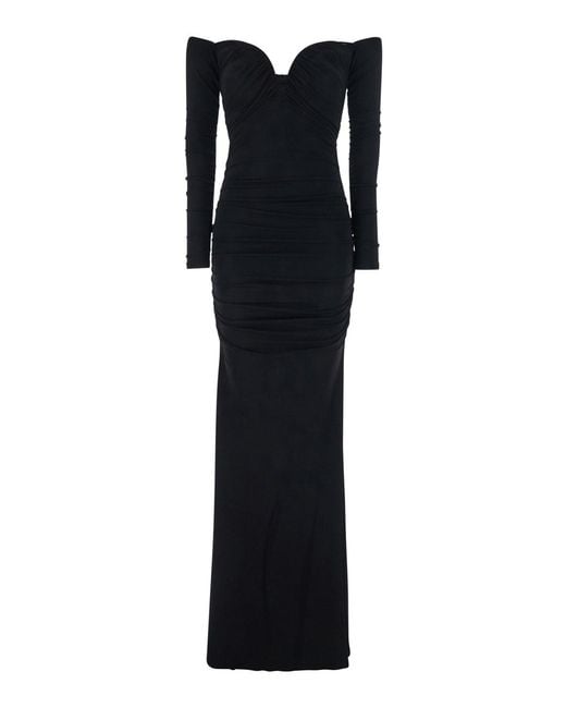 Elisabetta Franchi Black Off-Shoulder Dress With Ruffles