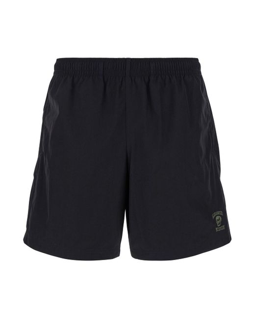 McQueen Blue 'Varsity Skull' Swimming Shorts With Logo Detail for men