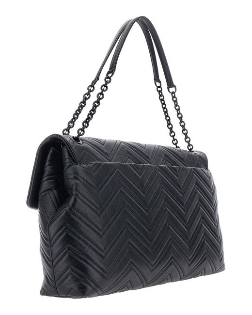 Gucci Black Crossbody Bag With Sliding Chain-Link Shoulder Strap And Gg Plaque Closure On The Front