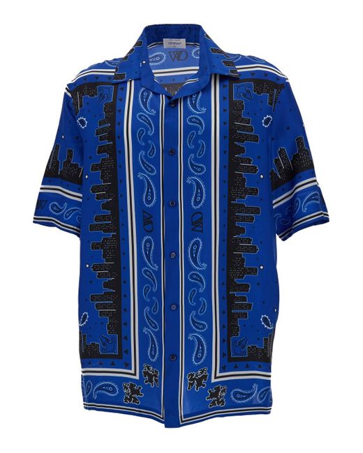 Off-White c/o Virgil Abloh Blue Off- Bandana Print Satin Shirt for men