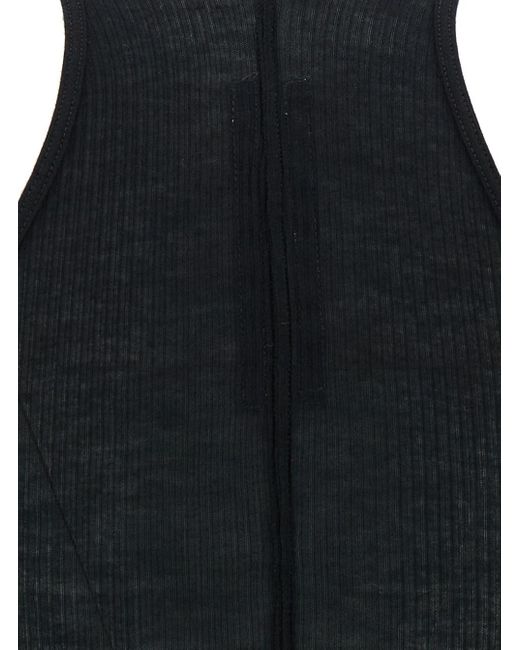 Rick Owens Black Ribbed Tank Top With Curved Hem