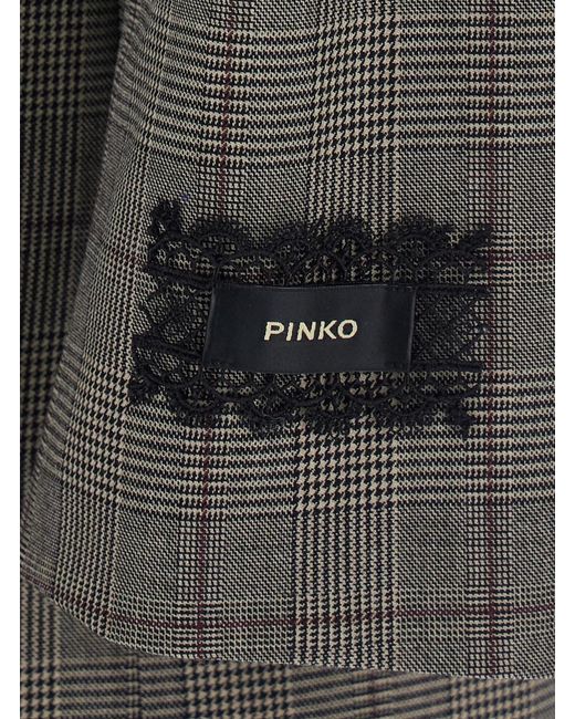 Pinko Black Jacket With Peak Revers And All-Over Stripes Motif