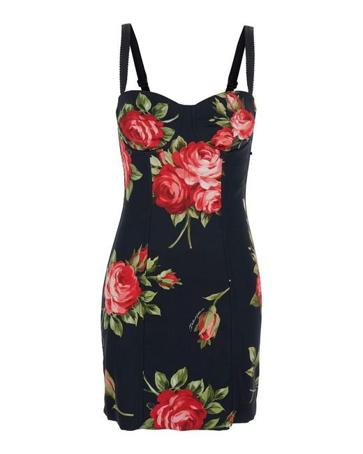 Dolce & Gabbana Red Floral Satin Bustier Mini Dress