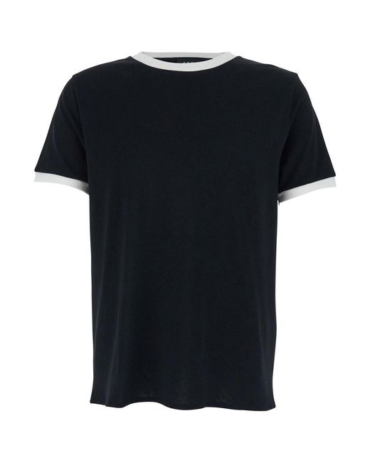 A.P.C. Black Crew Neck T-Shirt With Contrasting Details On The Neck And Sleeves for men