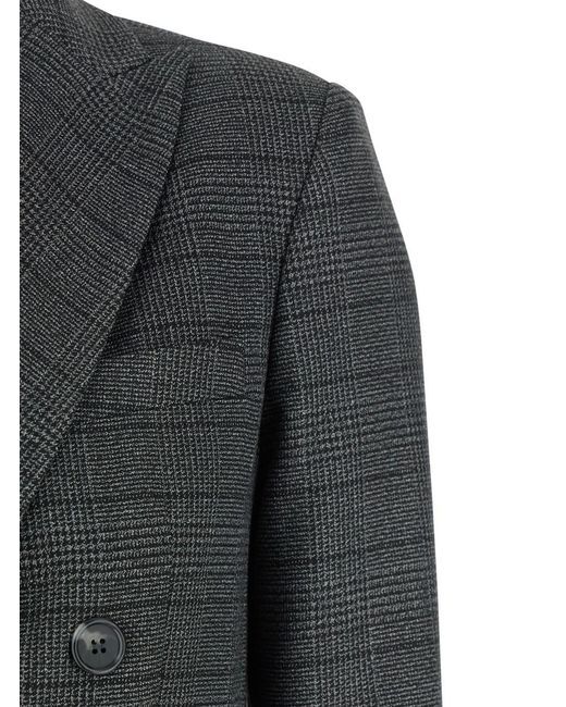 Le Plain Black Double-Breasted Jacket With Peak Revers And All-Over Stri
