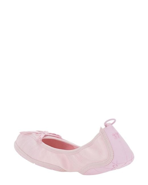 Balenciaga Pink Ballet Flats With Bow On The Front And Embroidered Log