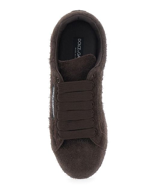 Dolce & Gabbana Brown 'Portofino' Sneakers With Logo Patch On The Side for men