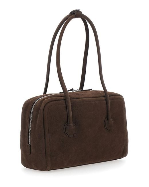 MARGE SHERWOOD Brown Shoulder Bag 'Soft Boston' Small With Logo Lettering On
