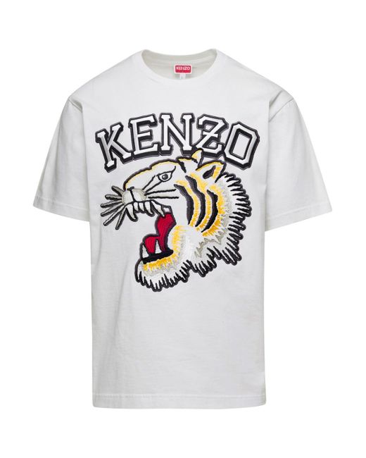 KENZO White T-Shirt With Tiger Varsity Embroidery for men