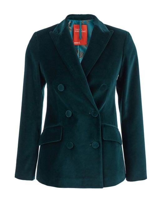 ..,merci Green Double-Breasted Jacket With Peak Revers