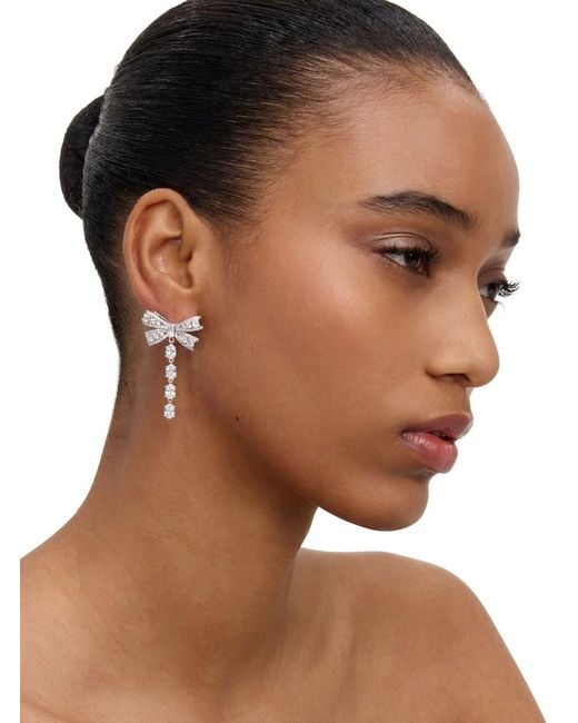 Self-Portrait White Colored Bow And Crystal Drop Earrings