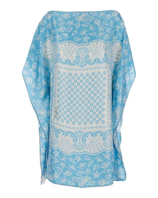 Mantero 1902 Blue 'Mary' Caftan With All-Over Paisley Print