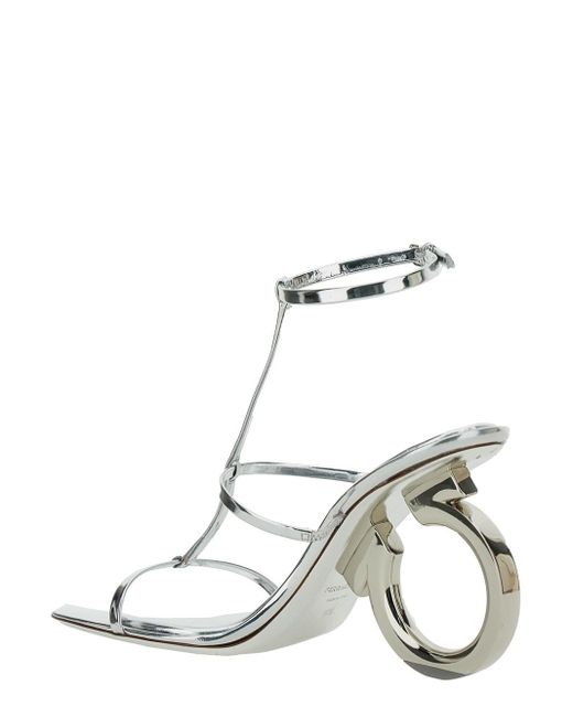 Ferragamo Metallic 'Elina' Sandals With Sculptural Heel