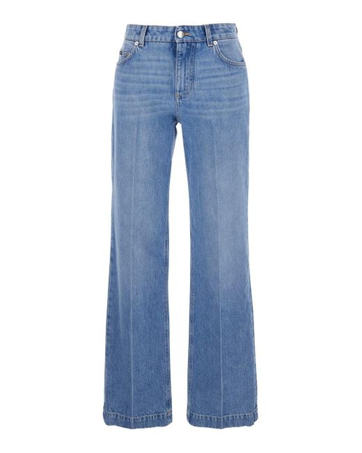 Jeans A Cinque Tasche Con Patch Logo Metallico Sul Ret di Dolce & Gabbana in Blue