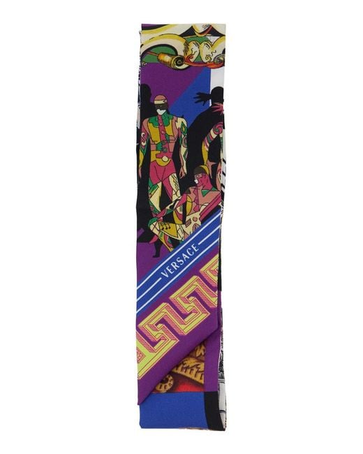 Versace Blue Silk Theater Print Scarf For