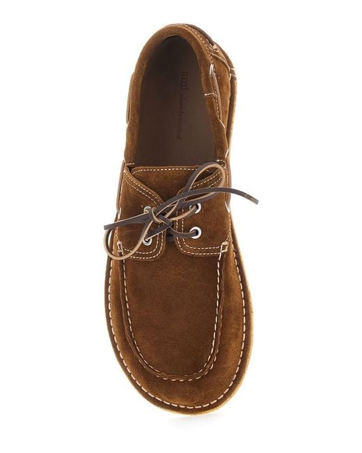 AMI Brown Loafers 'Boat Shoes' With Rounded Toe And Rubber Sole for men