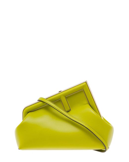 Fendi Yellow ' First Small' Acid Clutch With Shoulder Strap In Leather Woman