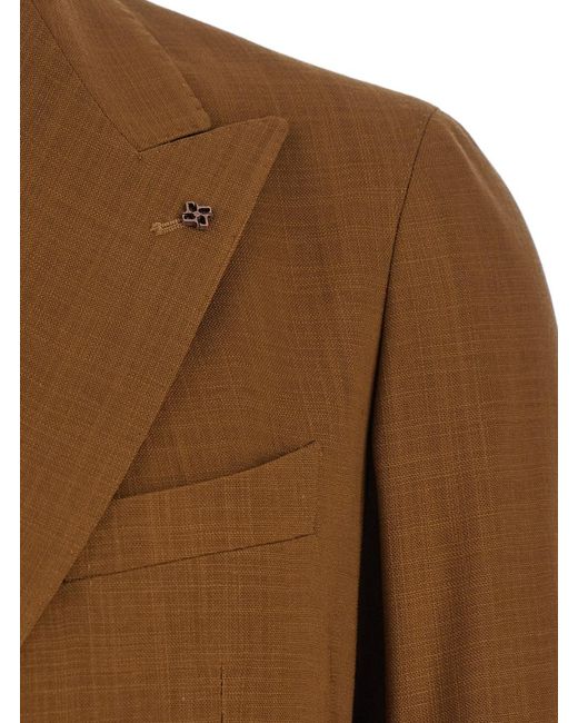Tagliatore Brown Double-Breasted Jacket With Peak Revers for men