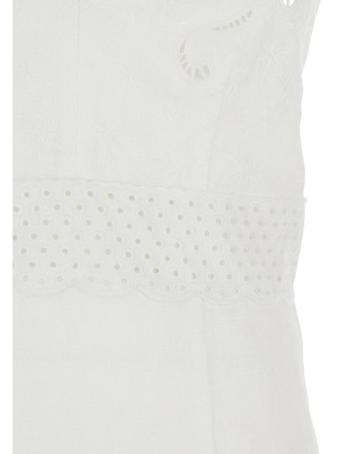 Twinset White Long Dress With V-Neck And Embroidery Details