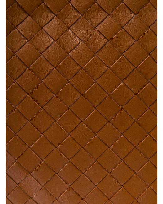 Bottega Veneta Brown Pouch With Wrist Strap In Intreccio Leather