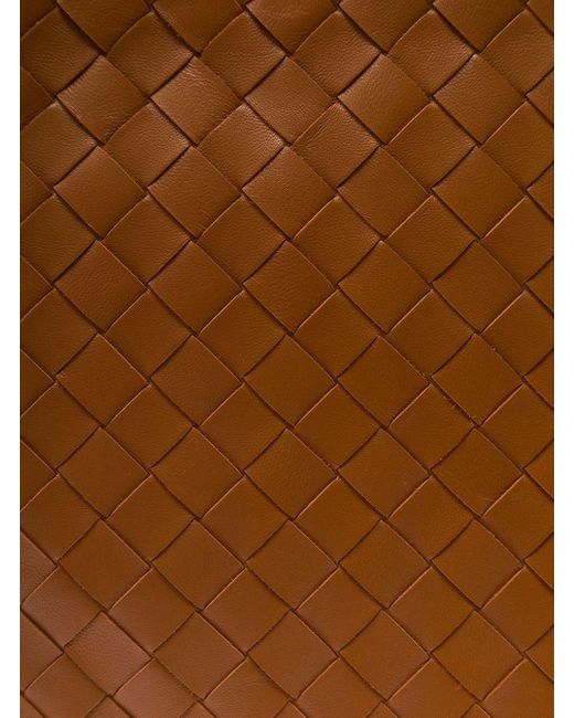 Bottega Veneta Brown Pouch With Wrist Strap In Intreccio Leather