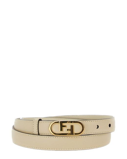 Fendi Natural ' O'Lock' Cream Belt With Stud Buckle