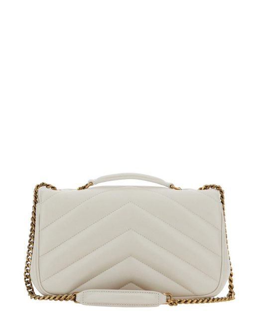 Saint Laurent Gray 'Loulou Small' Shoulder Bag With Front Logo Plaque