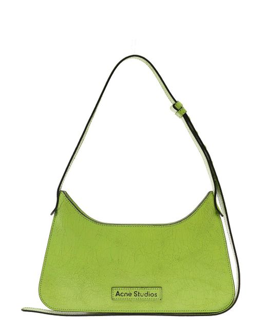 Acne Green 'platt' Shoulder Bag With 'you Are Beautiful' Detail In Leather