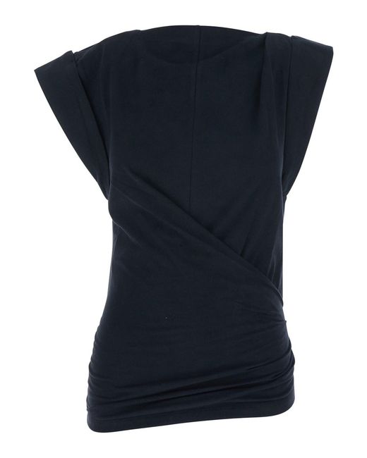 Isabel Marant Blue 'Maisan' T-Shirt With Asymmetric Design And Logo Embroidery On The Back