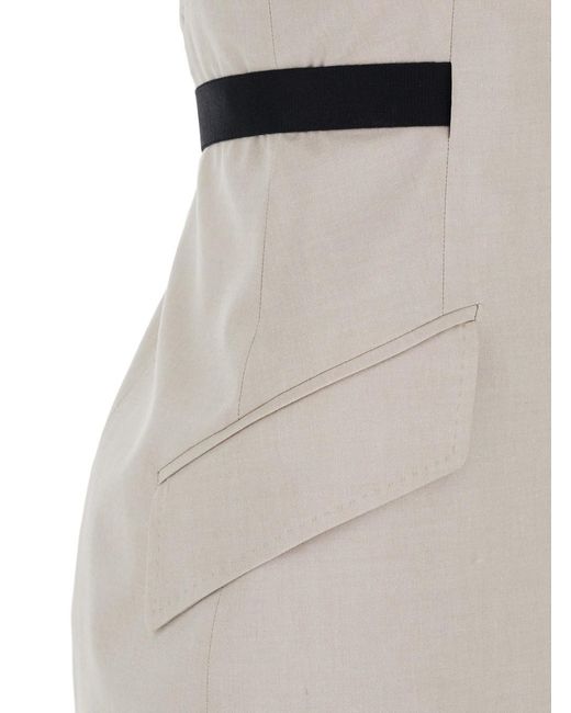 Max Mara White Dress With Notched Revers And Open Back