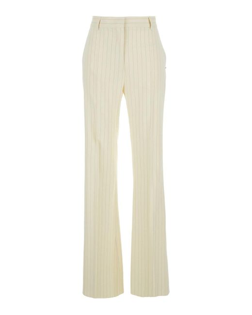 Sportmax Natural Cream Flared Pants With Pinstripe Motif