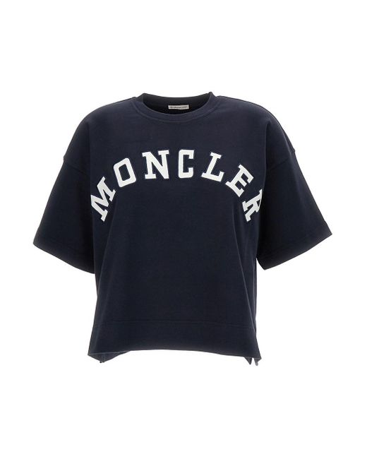 Moncler Blue Logo Print Crew Neck T-Shirt