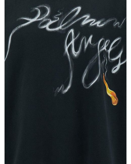 Palm Angels Black Crewneck Sweatshirt With Foggy Logo Print for men