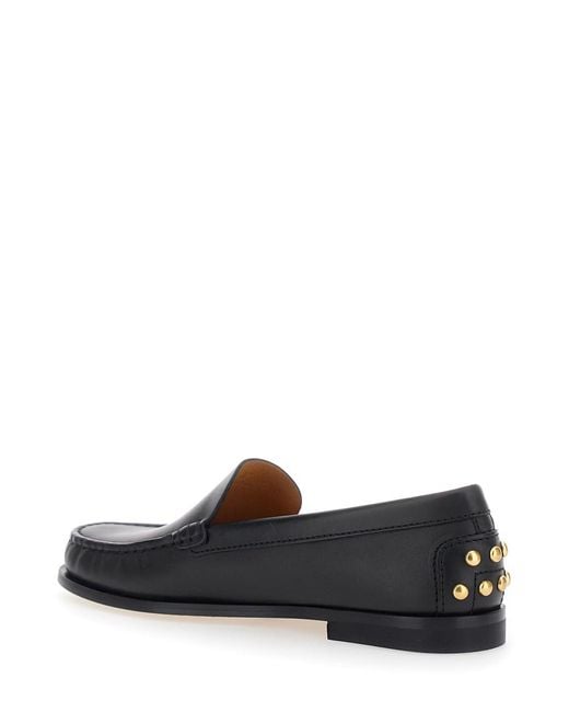 Tod's Black Loafers With Embossed Logo And Stud Details On The Back