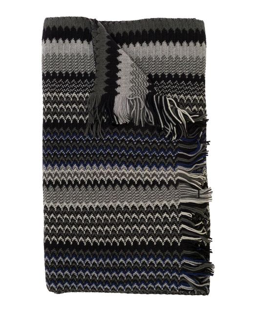 Missoni Black Signature Zig-zag Knitted Scarf With Tassels In Wool Man for men