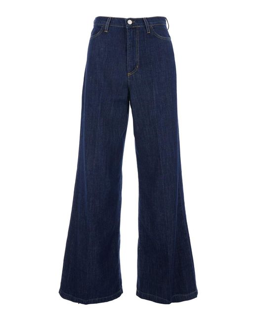 ..,merci Blue Wide Leg Jeans With Logo Patch On The Back