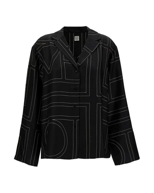 Totême  Black Shirt With All-Over Monogram Print