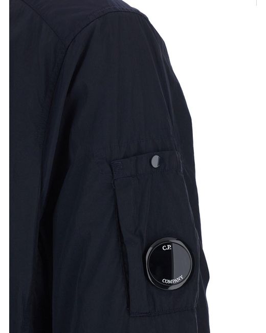 C P Company Blue Jacket With Classic Collar And Logo Plaque On The Sleeve for men