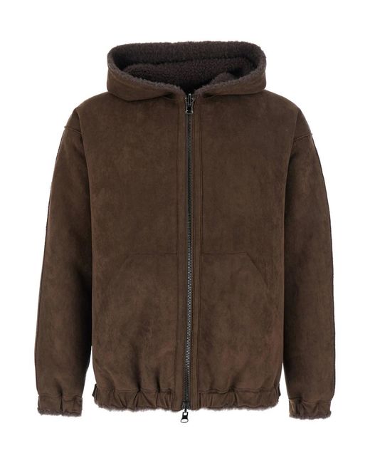 VALENTINI 1972 Brown Shearling With High Collar And Leather Front Clos for men