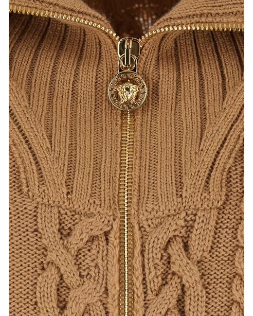Versace Brown Turtleneck Sweater With Zip Closure And Medusa Head Embroidered On The Back for men
