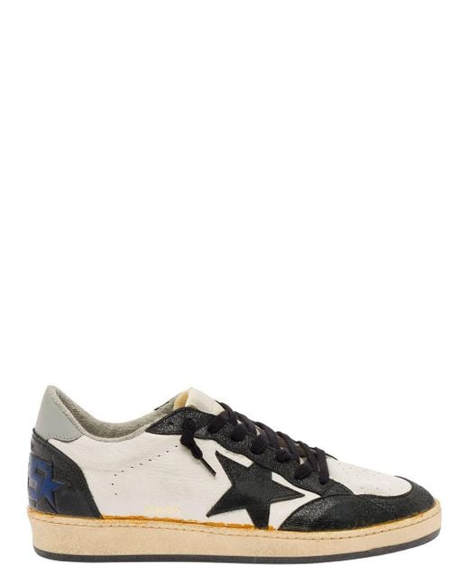 Golden Goose Deluxe Brand Natural 'ball-star' White And Black Low Top Sneakers With Star Patch In Leather Man for men