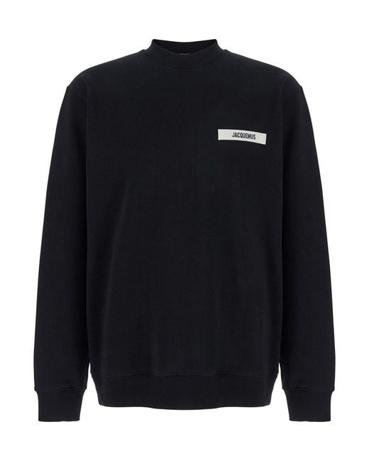 Jacquemus Blue Crewneck Sweatshirt With Logo Patch On The Front for men