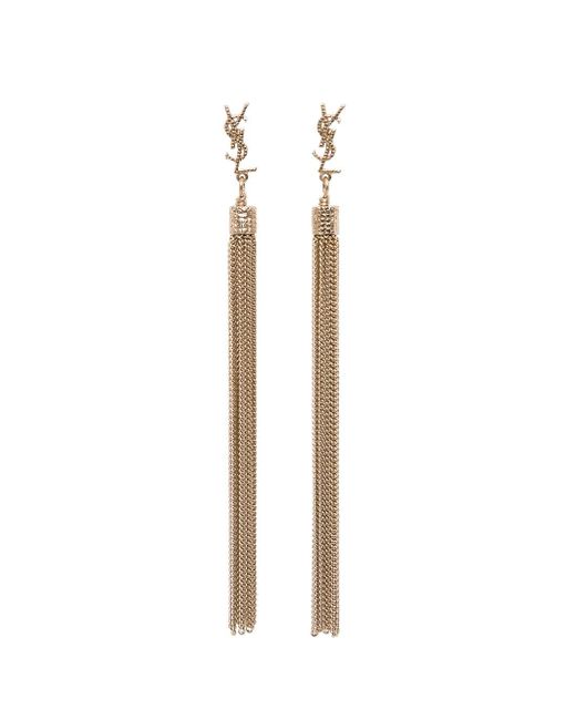 Saint Laurent White Gold-tone Loulou Earrings In Brass With Chain Tassels In Brass Woman