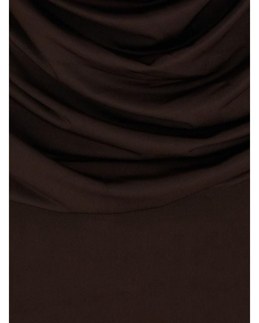 ANDAMANE Brown 'Lilia' Mini Dress With Deep V-Neck And Open Collar