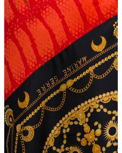 MARINE SERRE Black Midi Skirt With All-over Ornament Jewelry Print In Silk